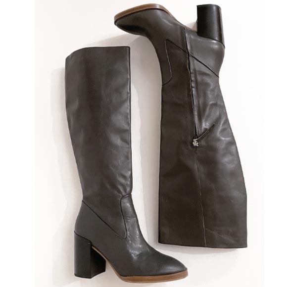 NWT ZARA LEATHER TALL HEELED BOOTS 6.5 - Picture 4 of 10